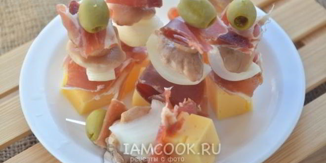 Рецепт канапе с хамоном, грибами и сыром