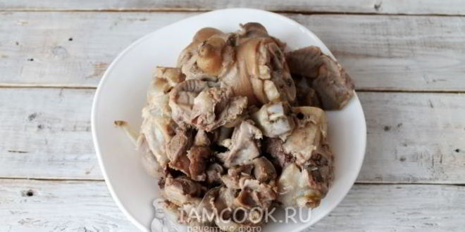 Рецепт холодца из куриных желудков и свиных ножек