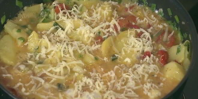 Рецепт фриттаты с картофелем, сладким перцем и зеленым луком