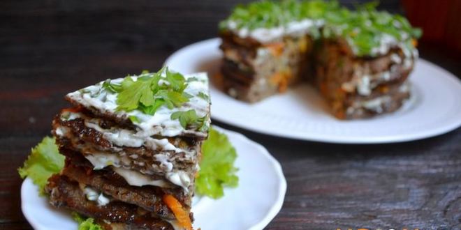 Рецепт печеночного торта с морковью и луком