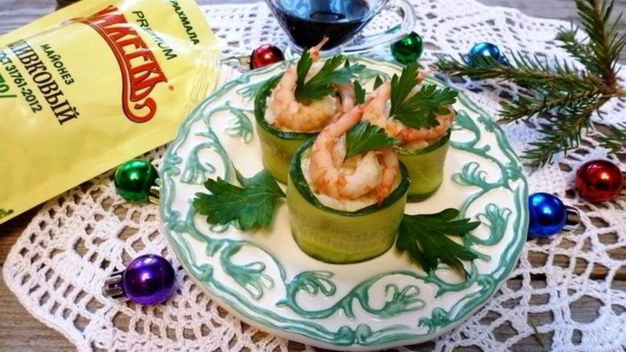 Рецепт роллов из огурца с креветками