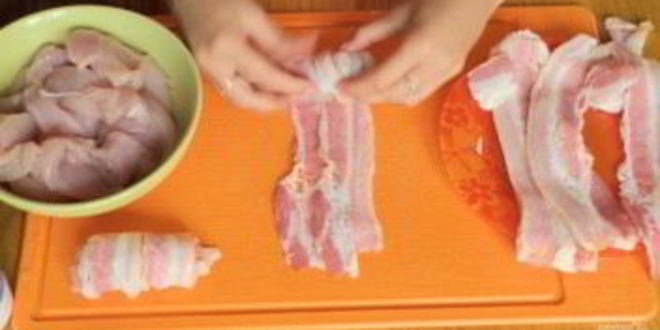 Рецепт куриных рулетиков с беконом и кабачком