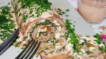 Рецепт Рулета из фарша с грибами