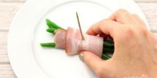 Рецепт рулетиков из фасоли в беконе