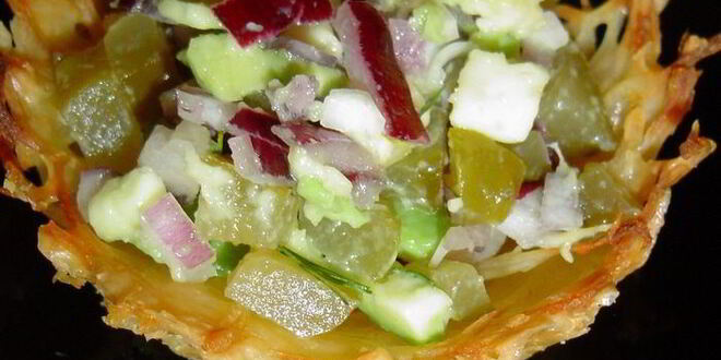 Рецепт тарталеток картофельных с селедкой и икрой