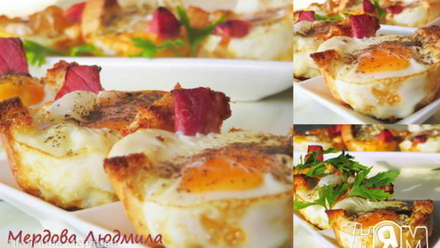 Рецепт яичницы в батоне с ветчиной