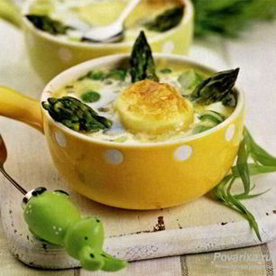 Рецепт Яиц, запеченных со спаржей и зеленым горошком