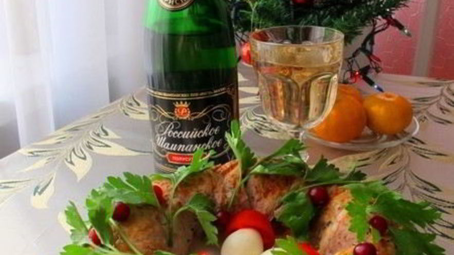 Рецепт закуски из свинины, шампиньонов и овощей