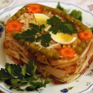 Рецепт Заливного из курицы с зеленым горошком